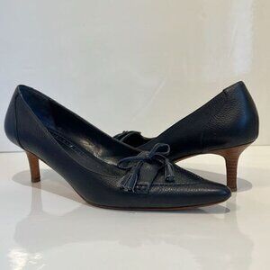 Brooks Brothers Navy Blue Pebbled Leather Kitten Heel Shoes Size 9